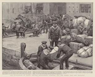 Evakueringen av Kreta, britiske Bluejackets rydder ut tyrkerne, bagasjen og bagasjen